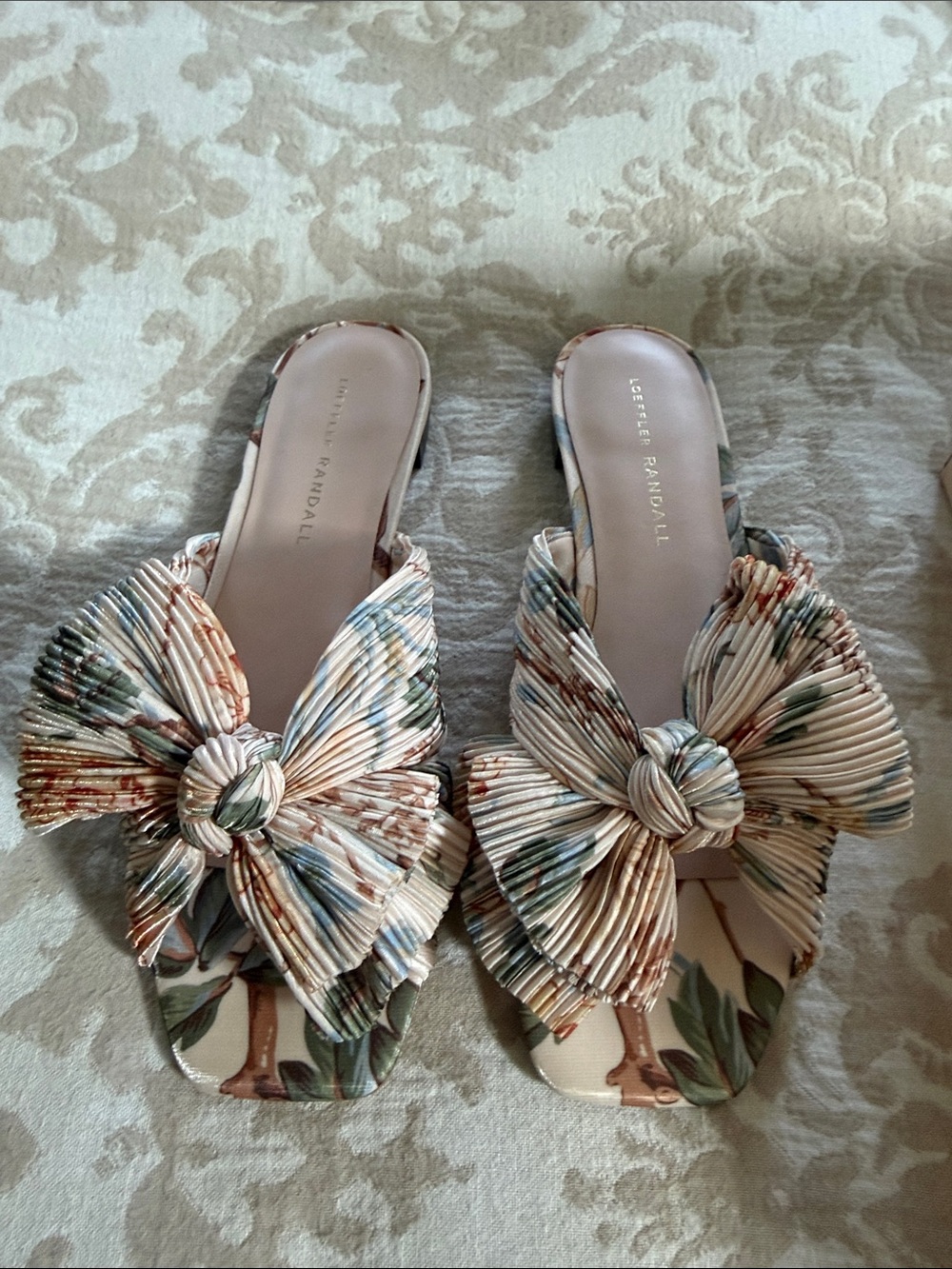 Loeffler Randall Pleated Bow Slide Sandals - Cream Multi Floral